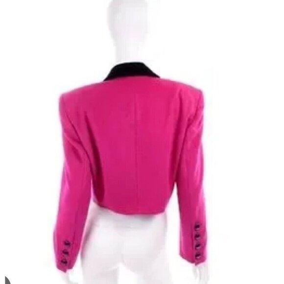 Escada Margaretha Ley Bright Pink Wool Short Blazer Jacket Black Velvet Trim 40 - Picture 2 of 8